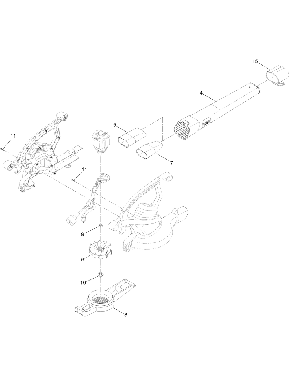 Blower Tube And Impeller Assembly Diagram and Parts List for 51619 (319000001 - 319049999)(2019) Lawn Boy Leaf Blower / Vacuum